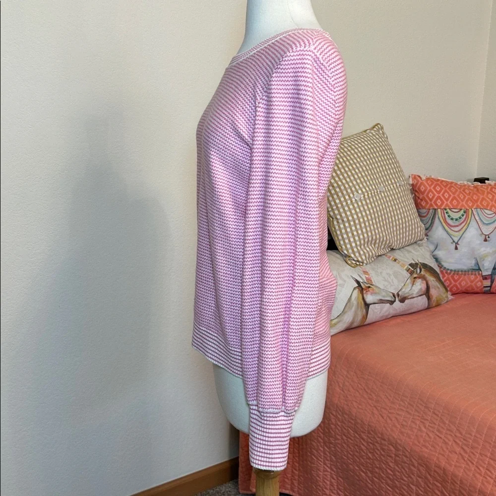 Talbots BISHOP SLEEVE STRIPE JACQUARD PULLOVER Pink and White size Small